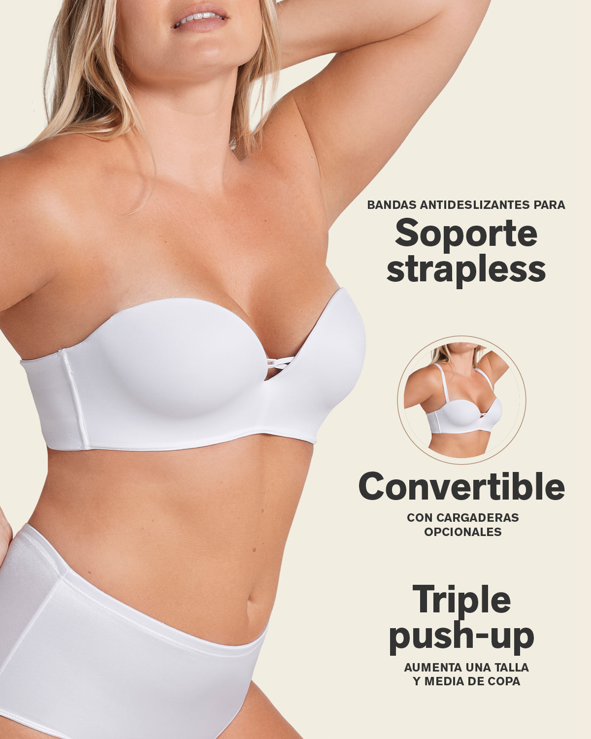 Triple Push-Up Strapless Bra