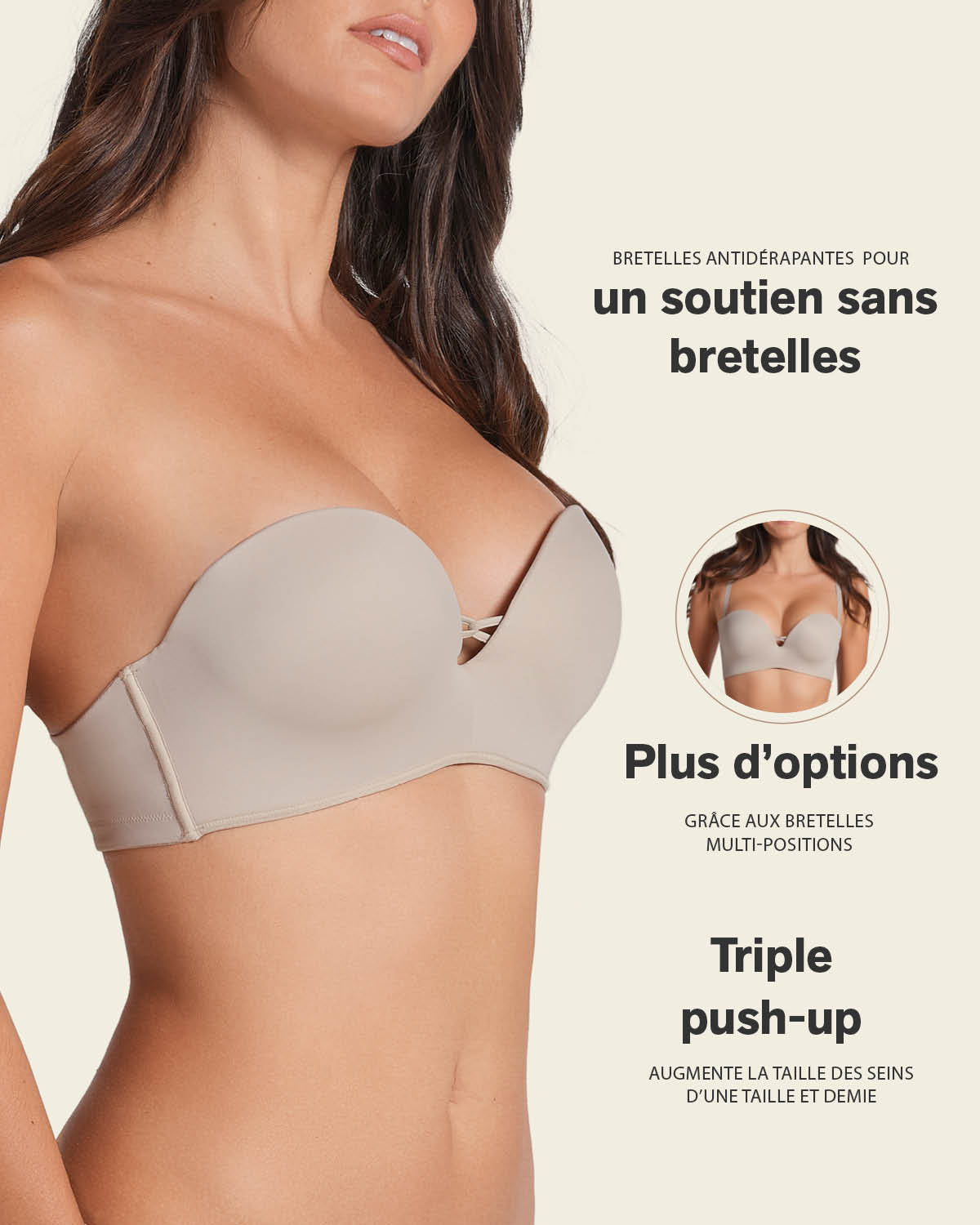 Triple Push-Up Strapless Bra