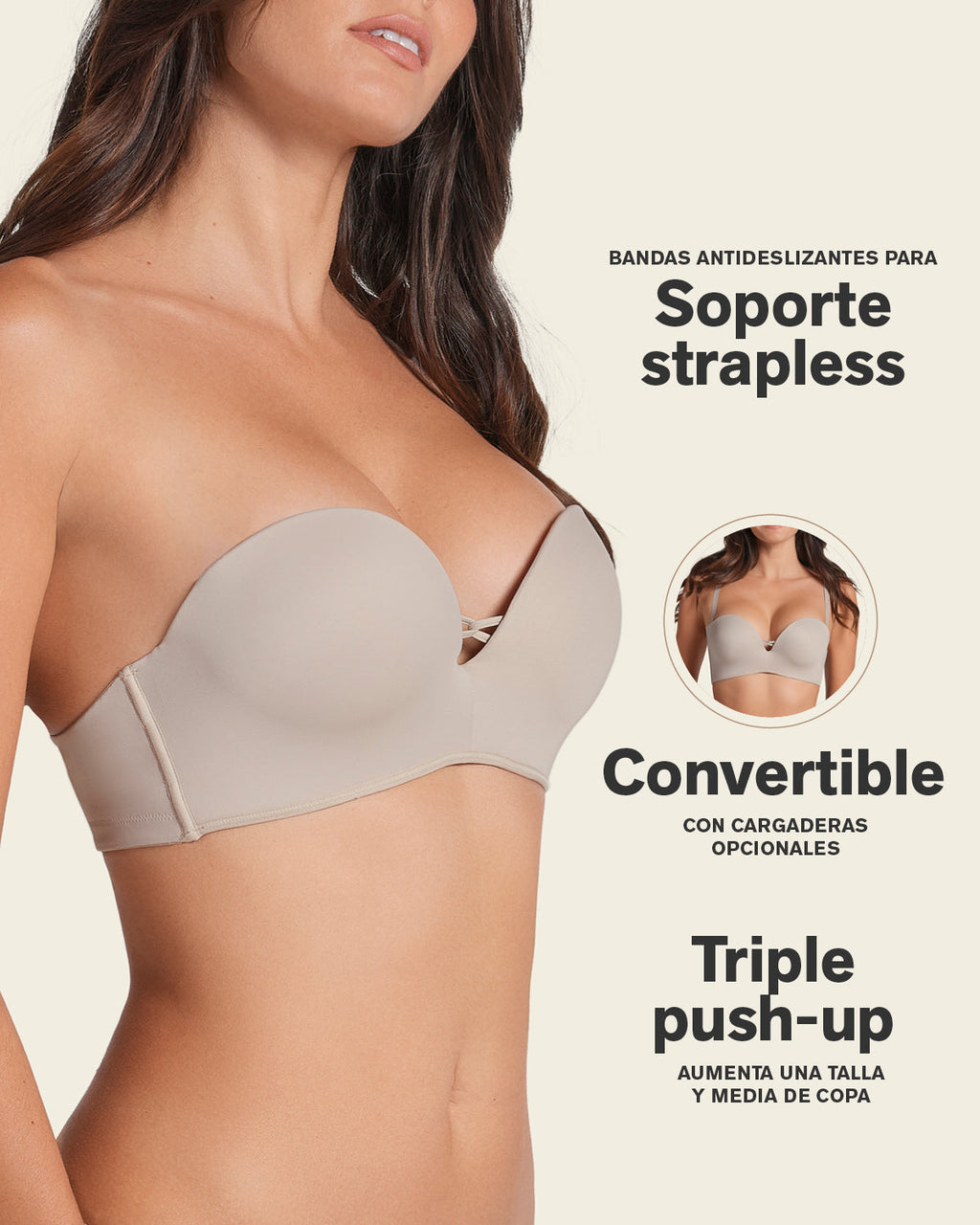 Triple Push-Up Strapless Bra