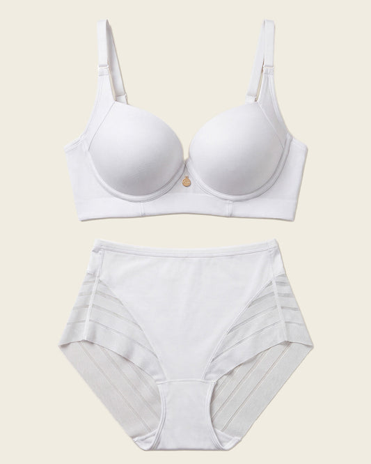 High Profile Bra + Stripe Undetectable Panty in White