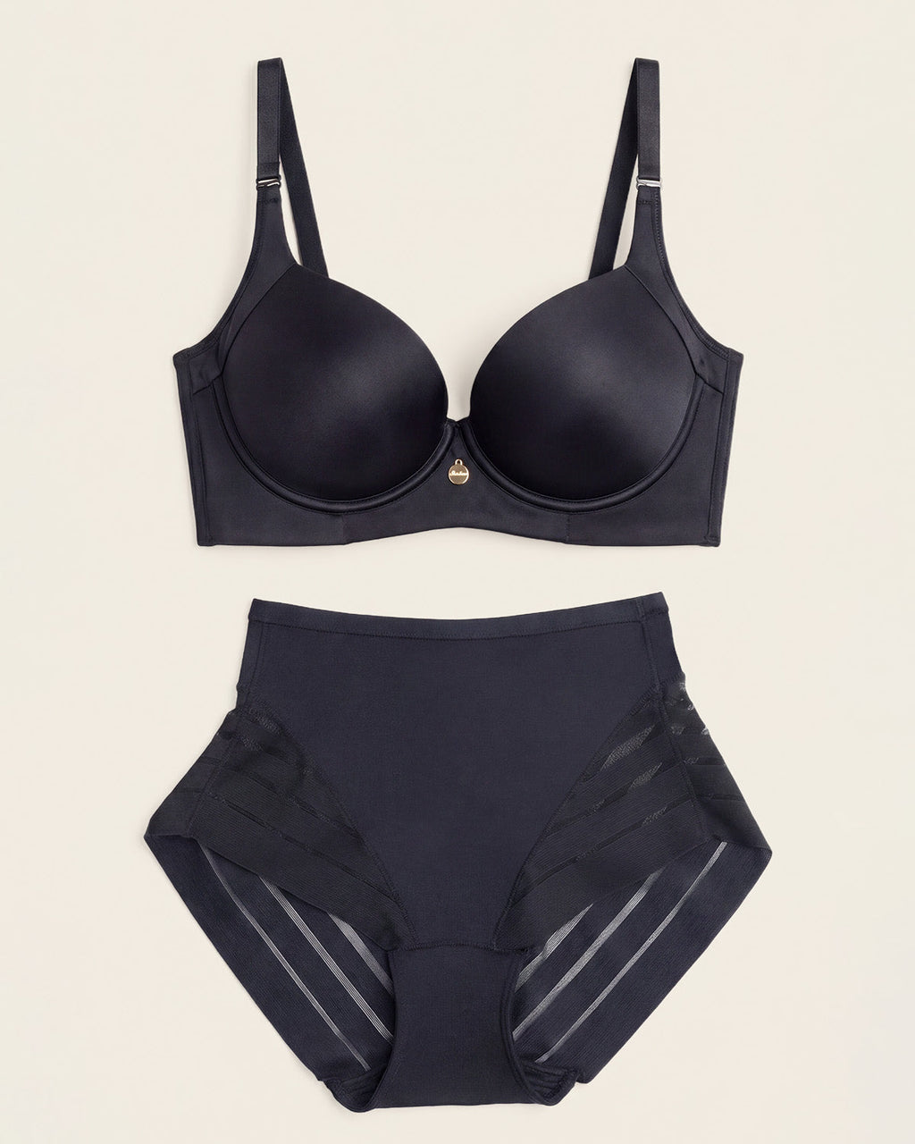 High Profile Bra + Stripe Undetectable Panty in Black