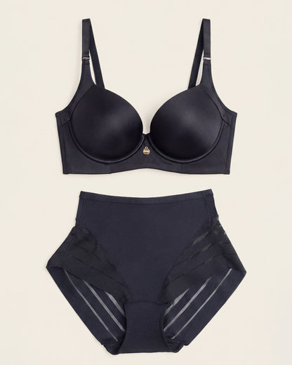 High Profile Bra + Stripe Undetectable Panty in Black