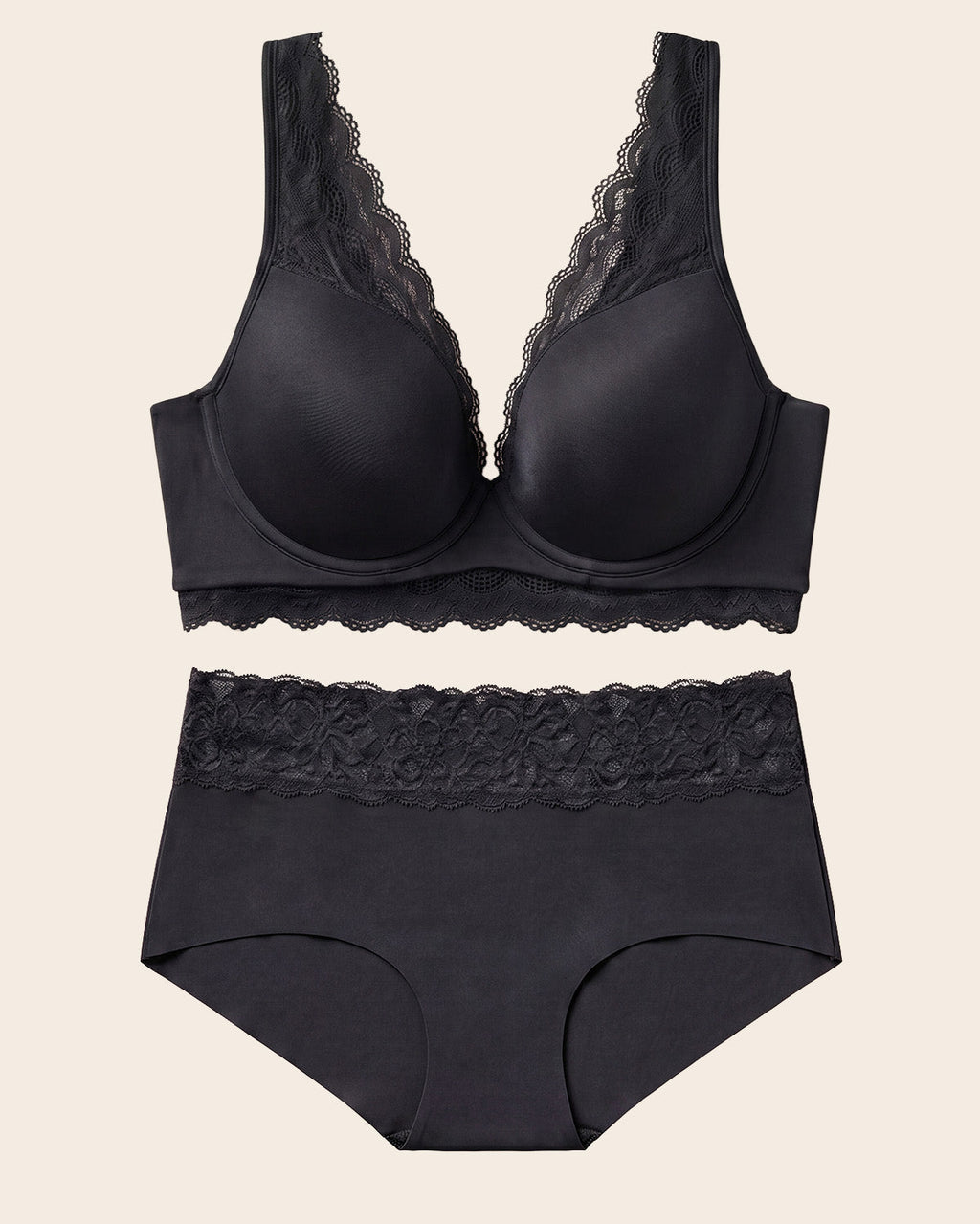 Lace Profile Bra & Ultra Light Lace Panty in Black