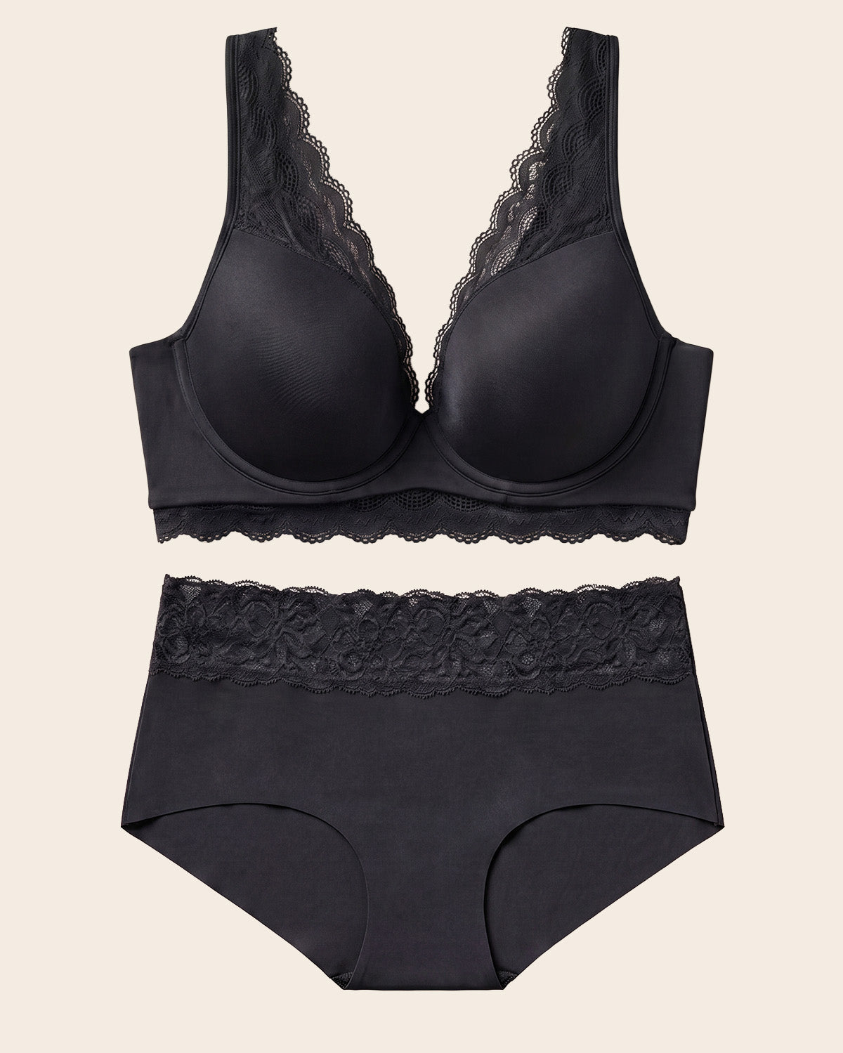 Lace Profile Bra & Ultra Light Lace Panty in Black