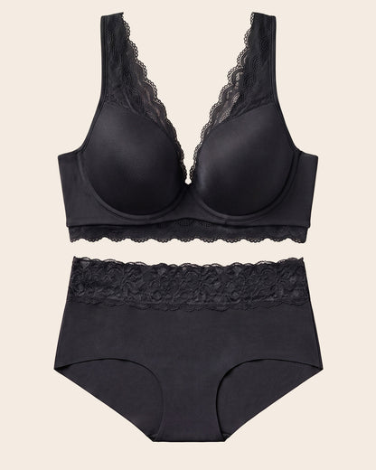 Lace Profile Bra & Ultra Light Lace Panty in Black
