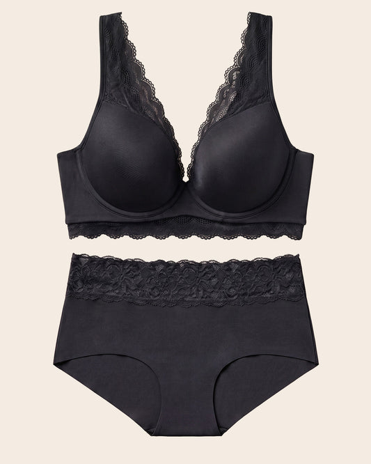 Lace Profile Bra & Ultra Light Lace Panty in Black