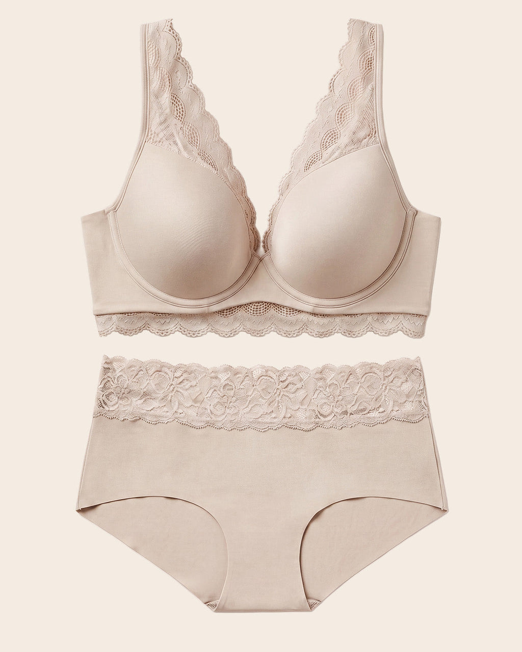 Lace Profile Bra & Ultra Light Lace Panty in Nude