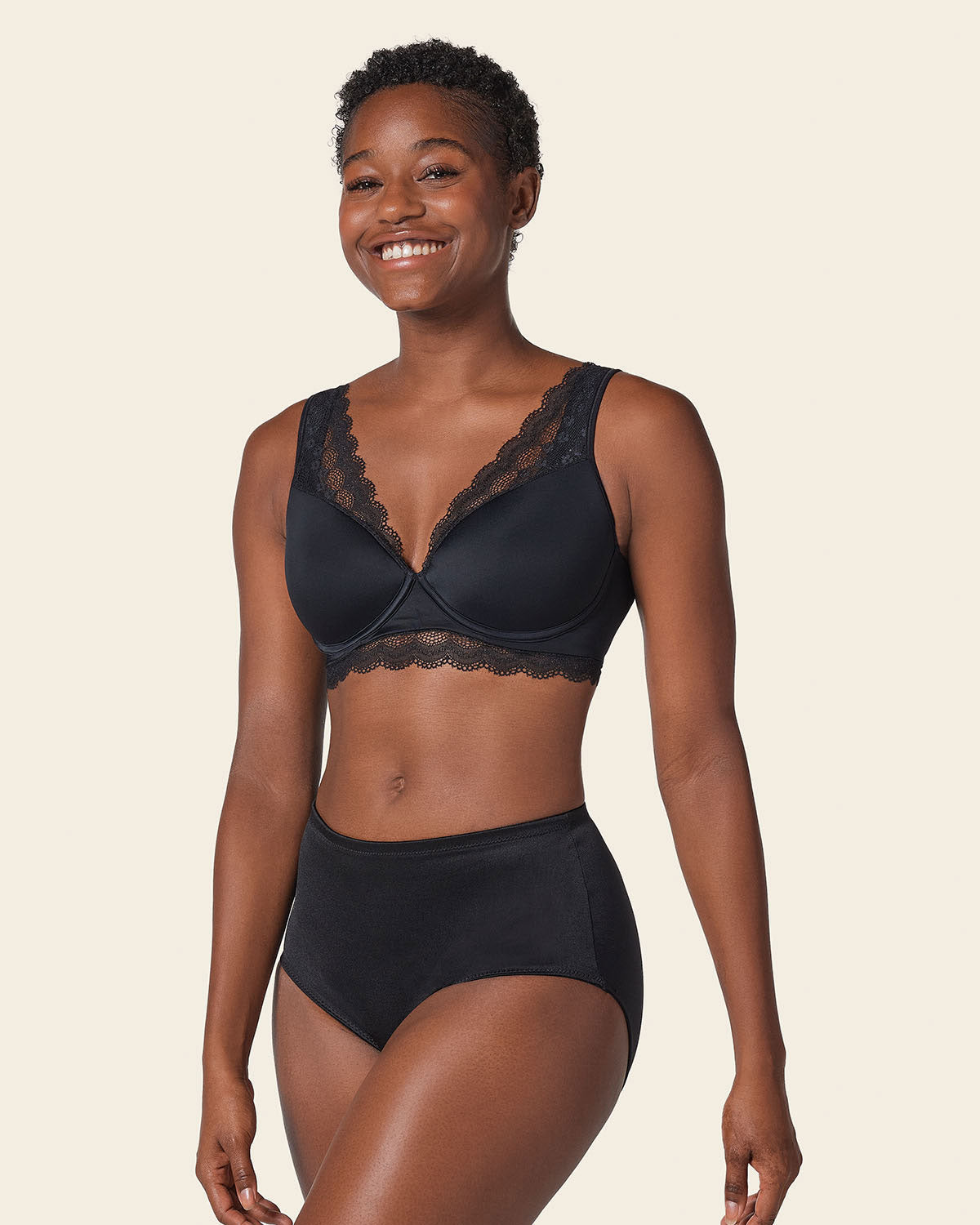 Lace Profile Bra & Ultra Light Lace Panty in Black