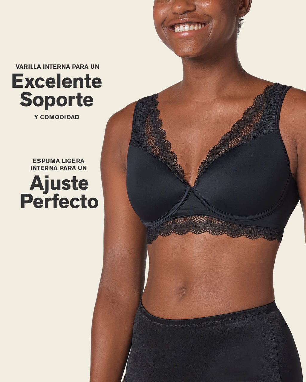 Lace Profile Bra & Ultra Light Lace Panty in Black