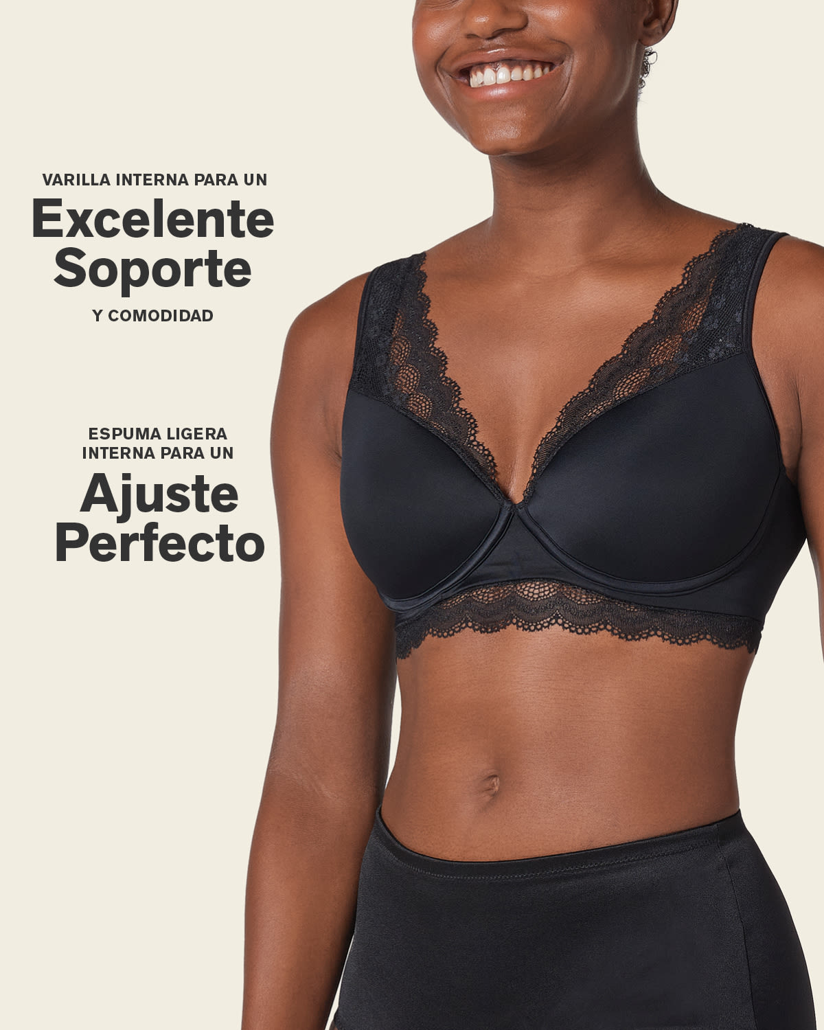 Lace Profile Bra & Ultra Light Lace Panty in Black