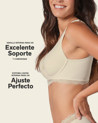 Deep Coverage Soft Lightly-Lined Lace Underwire Bra
