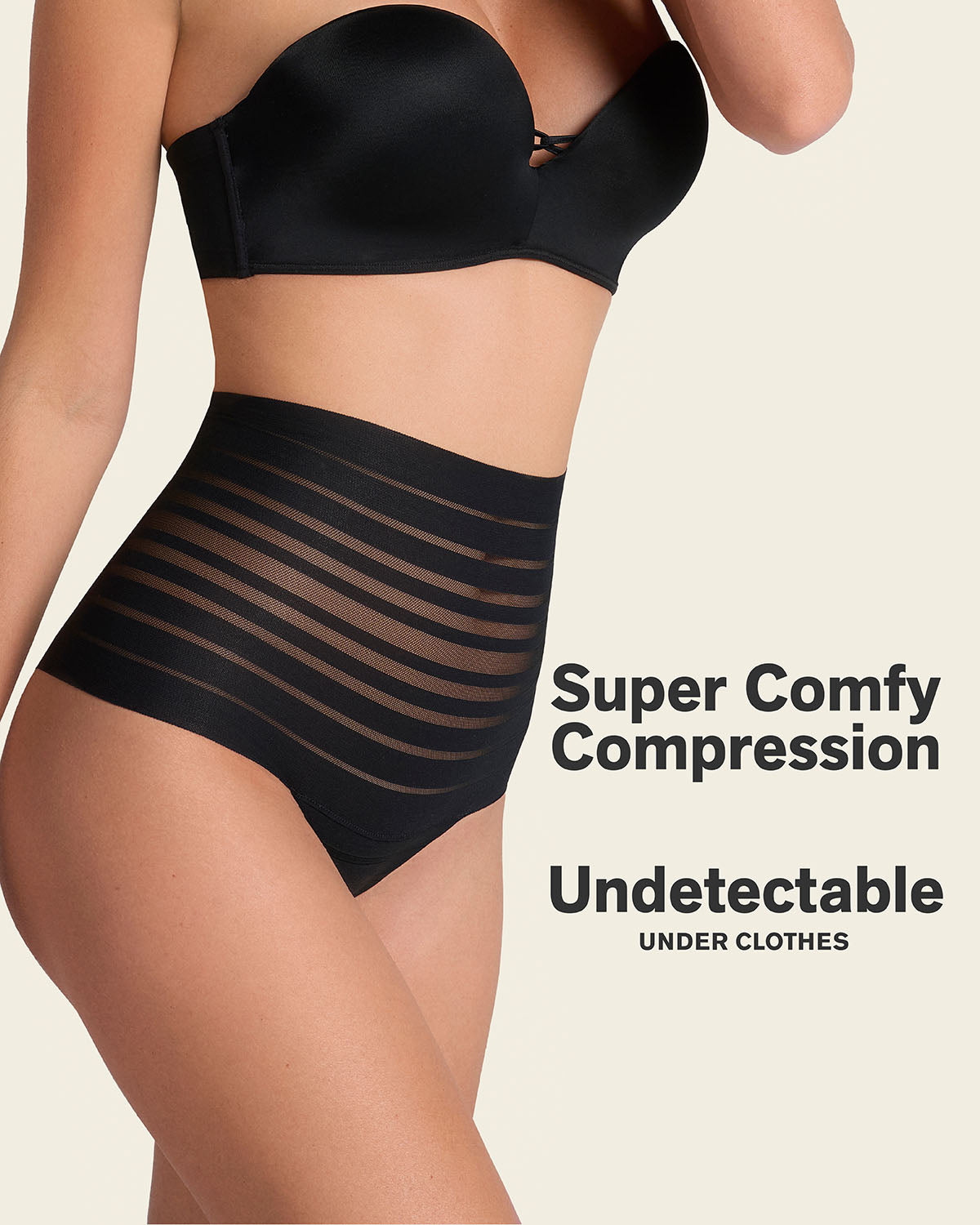 Slimming Lace Stripe High-Waisted Thong Panty