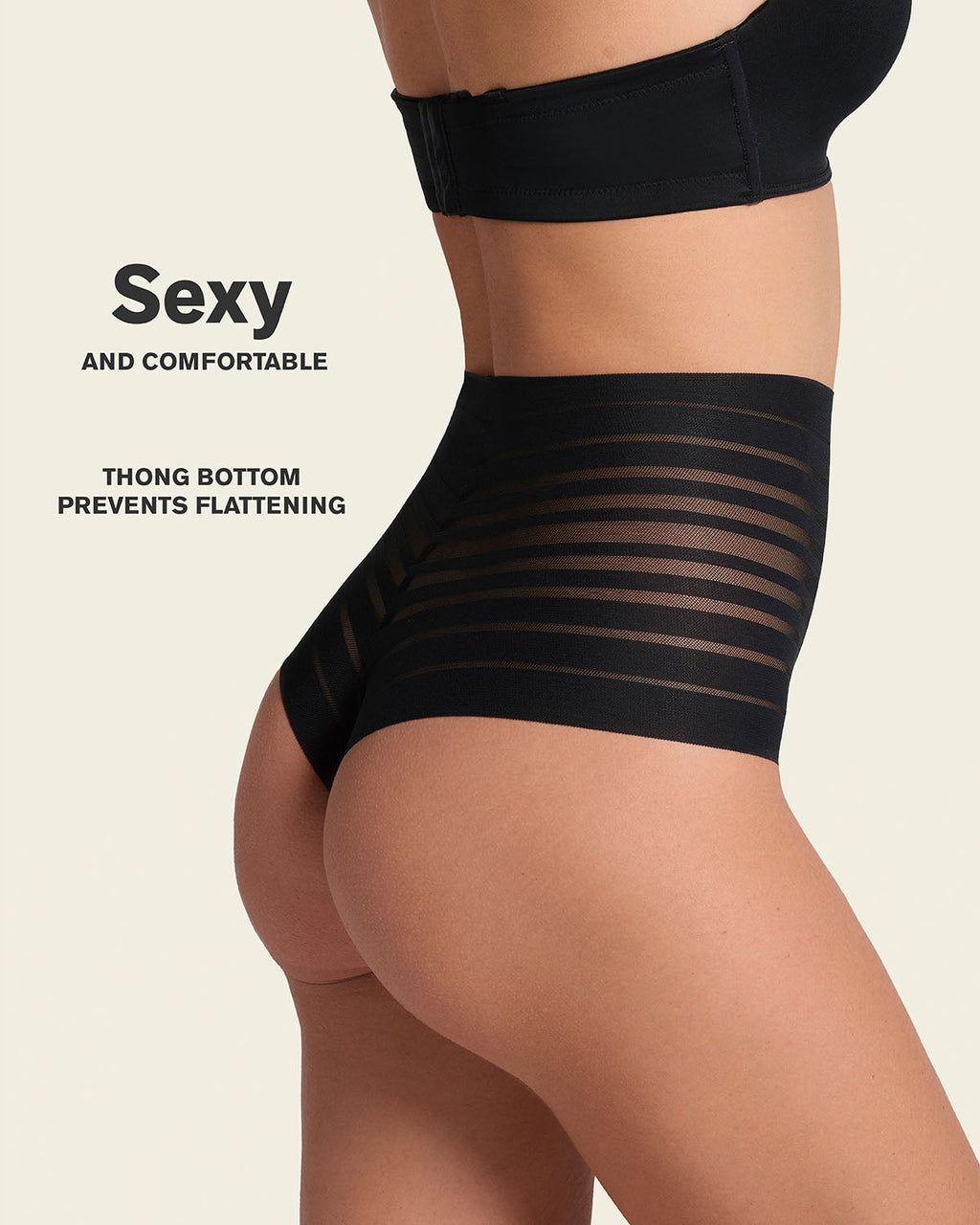 Slimming Lace Stripe High-Waisted Thong Panty