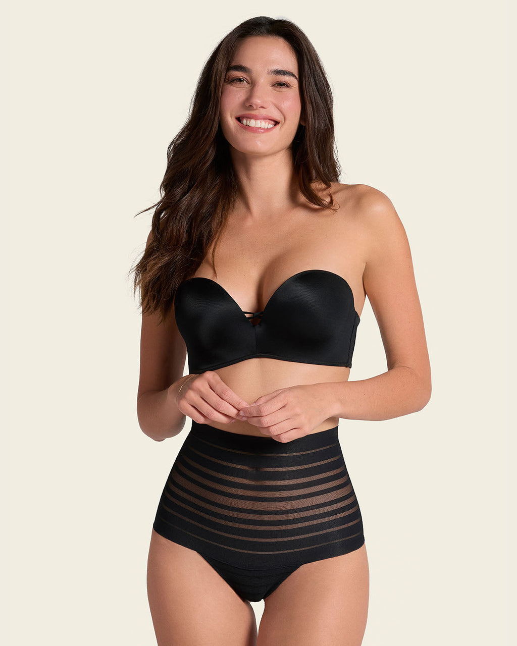Slimming Lace Stripe High-Waisted Thong Panty