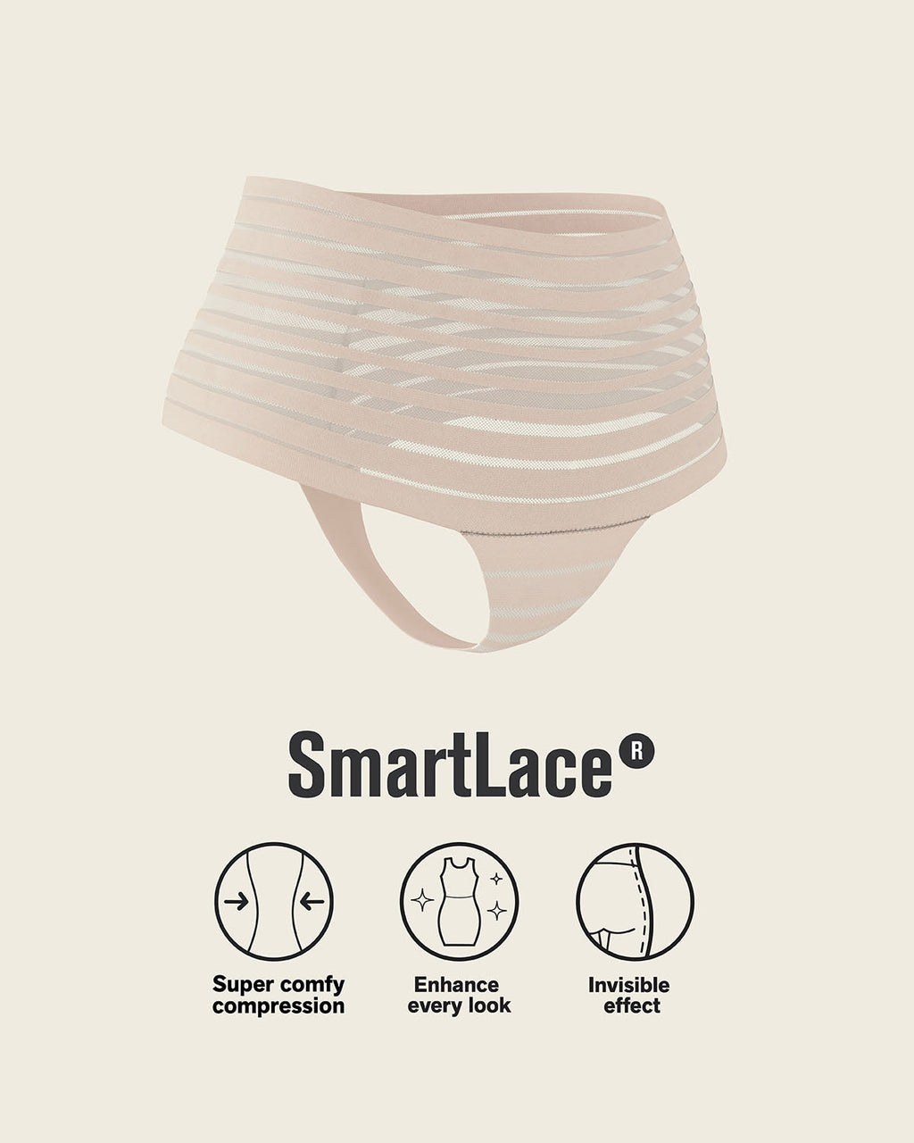 Slimming Lace Stripe High-Waisted Thong Panty