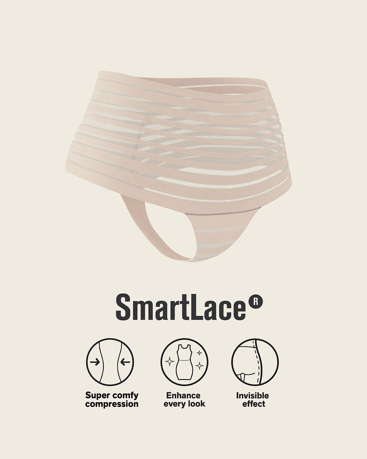 Slimming Lace Stripe High-Waisted Thong Panty