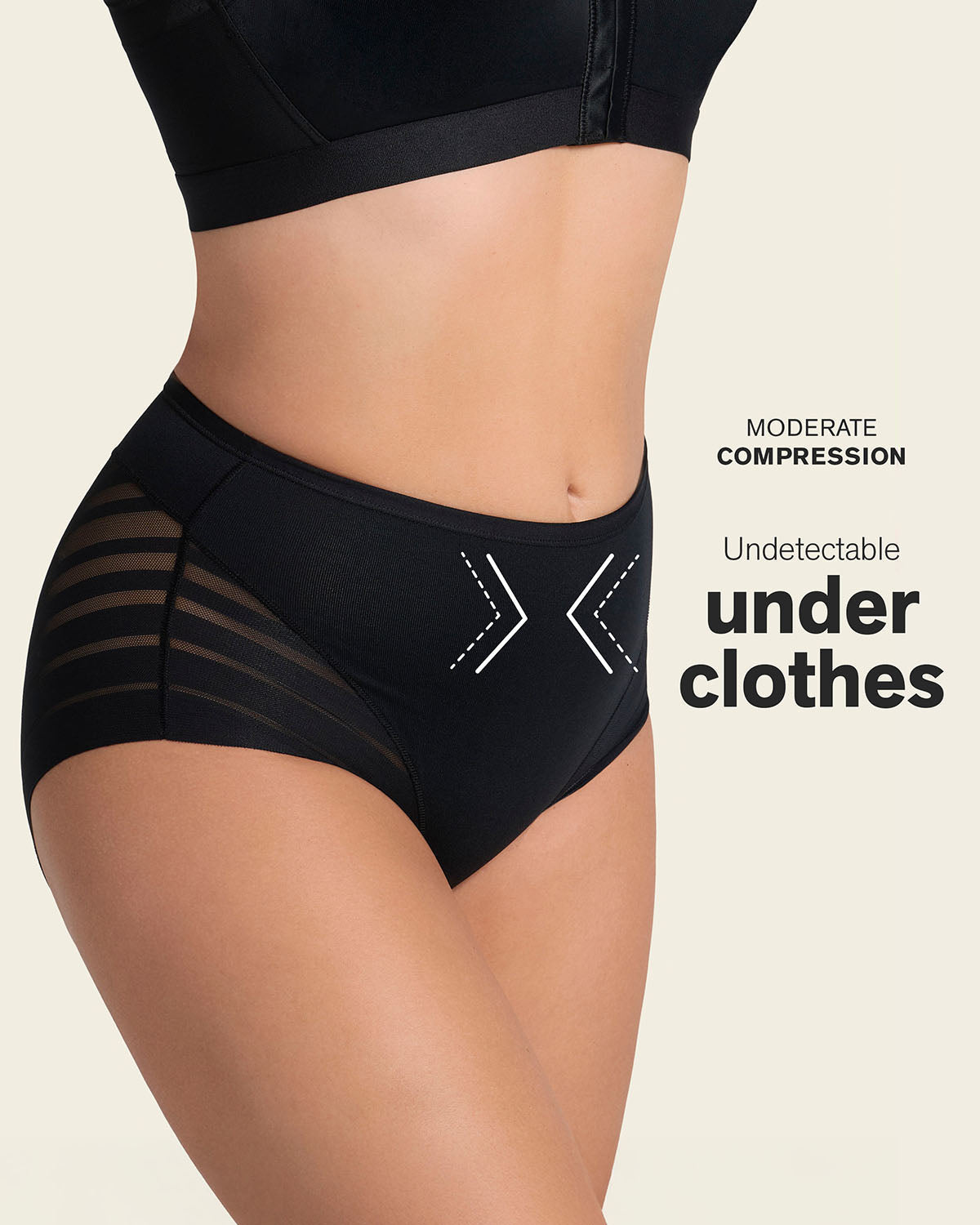 High Profile Bra + Stripe Undetectable Panty in Black