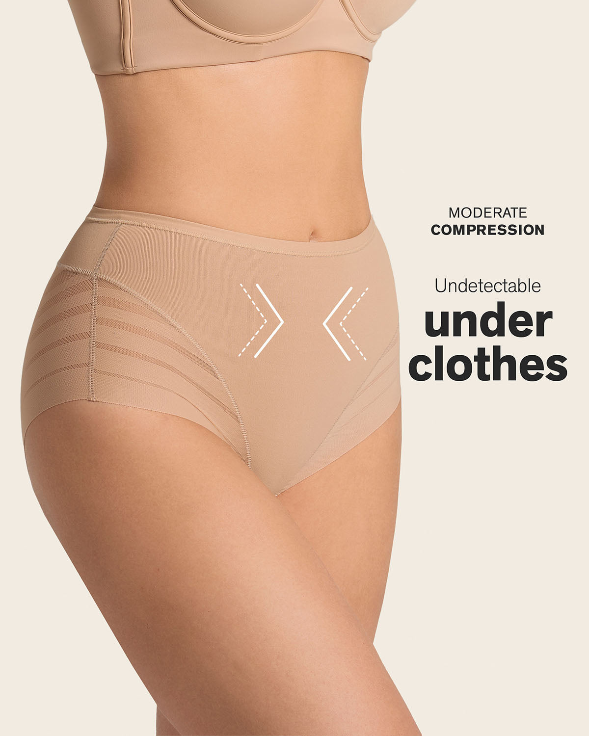 High Profile Bra + Stripe Undetectable Panty in Golden Beige