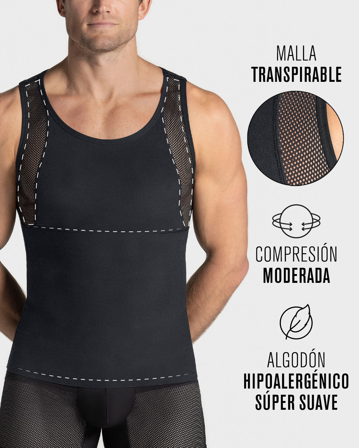Stretch Cotton Moderate Compression Shaper Tank, Mesh Cutouts