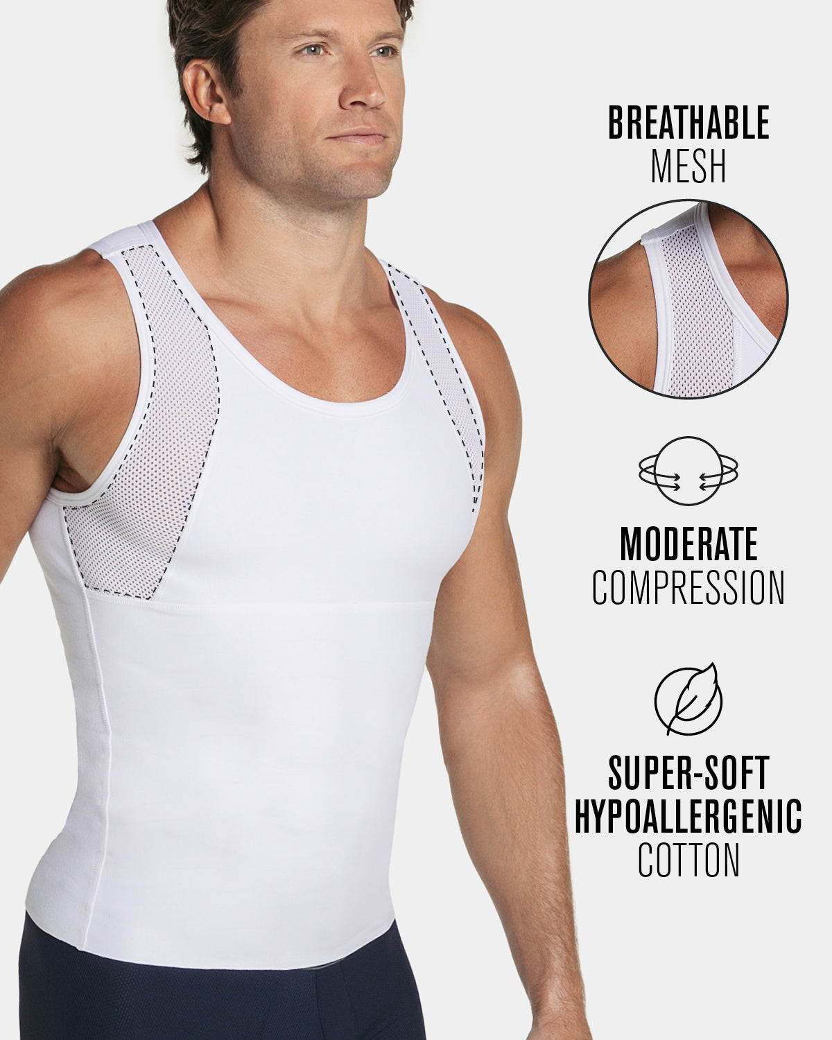 Stretch Cotton Moderate Compression Shaper Tank, Mesh Cutouts
