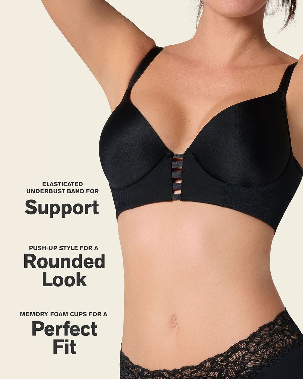 Memory Foam Push-Up Underwire Bustier Bra with Strappy Front