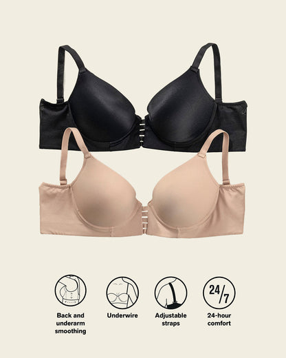 Memory Foam Push-Up Underwire Bustier Bra with Strappy Front