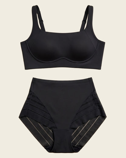 Everyday Bra + Stripe Undetectable Shaper Panty in Black