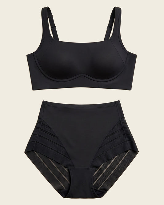 Everyday Bra + Stripe Undetectable Shaper Panty in Black