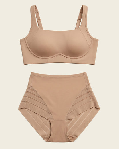 Everyday Bra + Stripe Undetectable Shaper Panty in Golden Beige