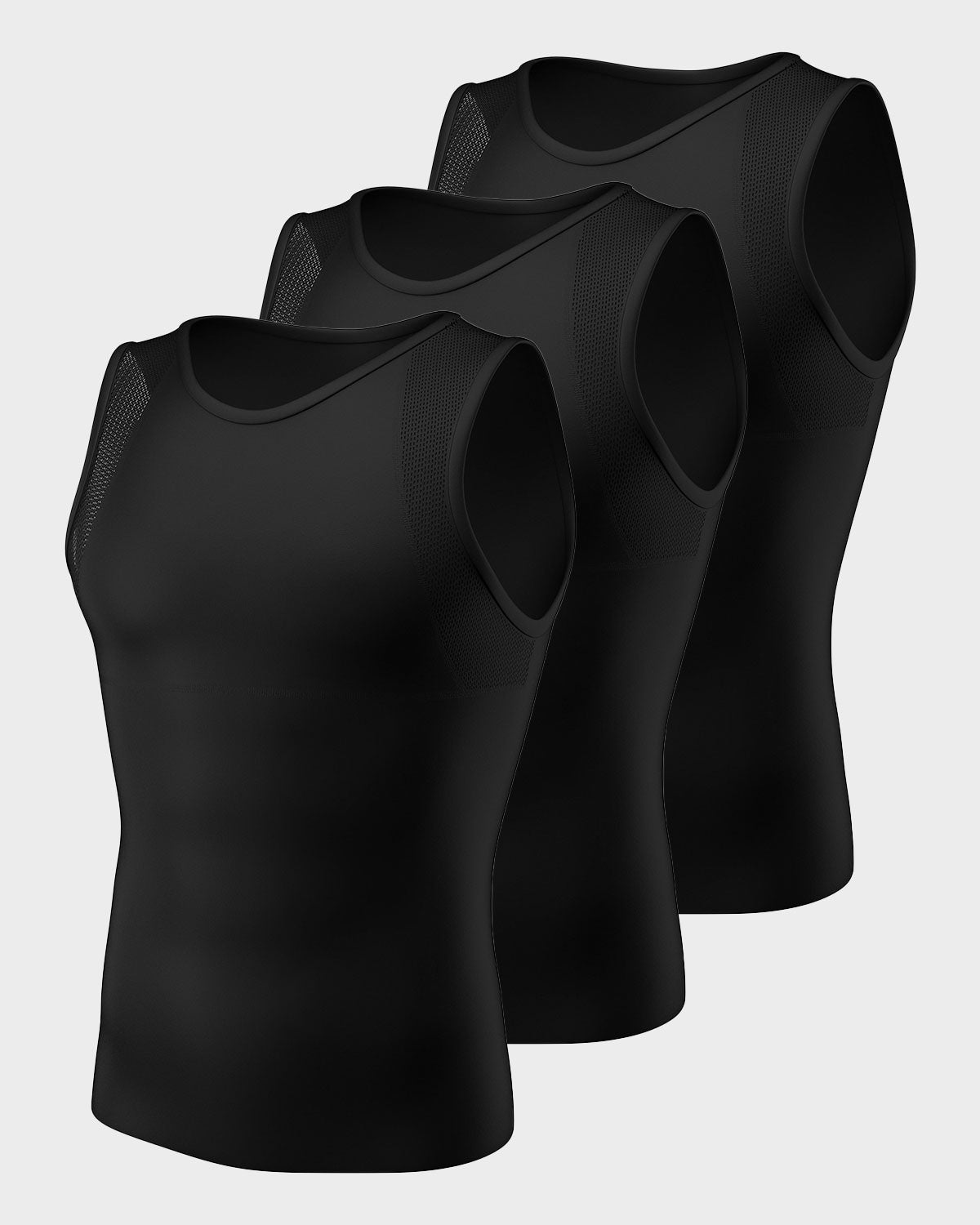 3-Pack of Stretch Cotton Moderate Compression Shaper Tanks with Mesh Cutouts